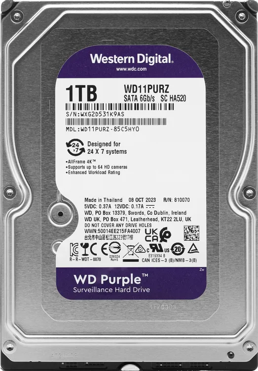 Накопитель HDD 3.5 1Tb SATA-III Western Digital Purple WD11PURZ 5400rpm 64MB